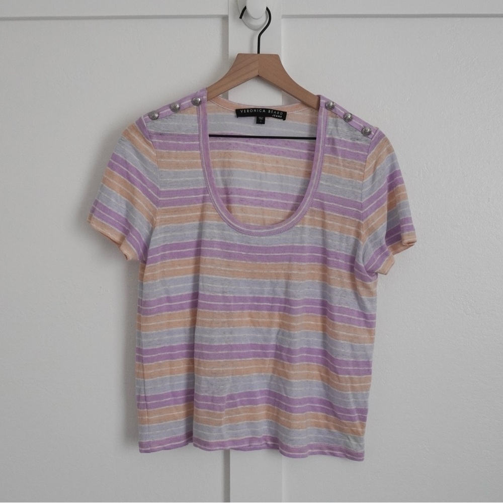 Veronica Beard Striped Scoop Neck Tee